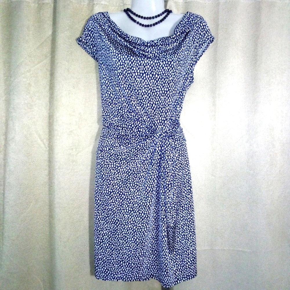 Dana Buchman Drape Neck Dress Navy Blue and White Size XS